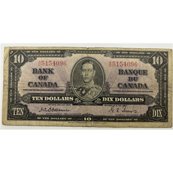 1937 $10. Scarce Osbourne/Towers signature combo. A/D5154096