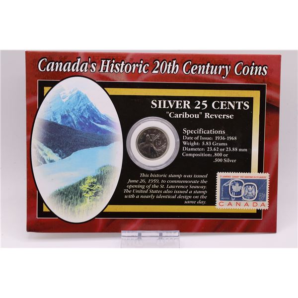 Canada's Historic 20th Century Coins. Silver 25 Cents "Caribou" Reverse