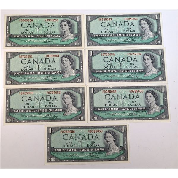 lot of 7 in sequence 1954 MOD $1 notes. C/0I509250-C/I0509256
