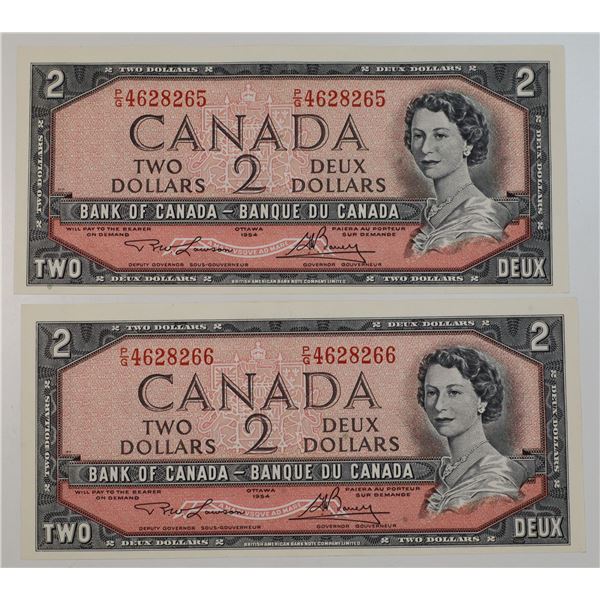 lot of 2 1954 $2 MOD notes in sequence P/G4628265-P/G4628266