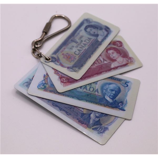 "banknote" key chain. Mulitcolor $1, $2, $5, $10