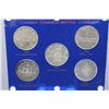 Image 1 : Canadian Commemorative Dollar set. 1935, 1939, 1949, 1958 and 1964. In blue capital plastics holder
