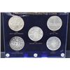 Image 2 : Canadian Commemorative Dollar set. 1935, 1939, 1949, 1958 and 1964. In blue capital plastics holder