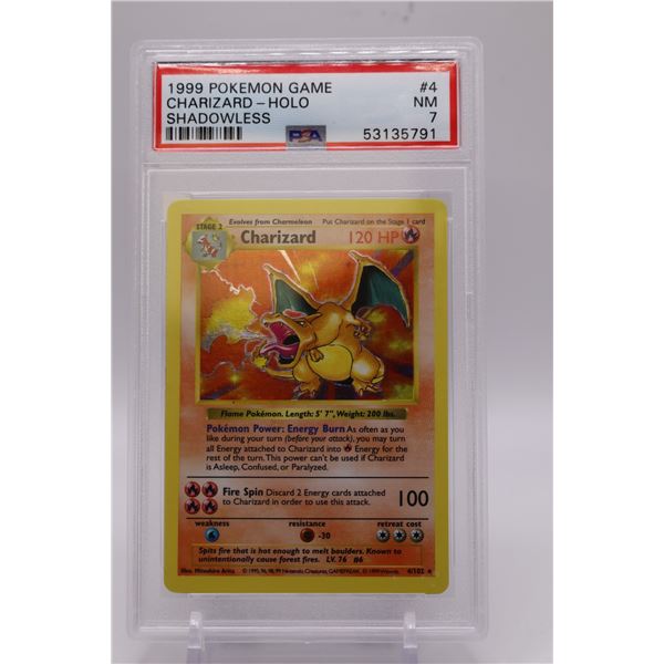 1999 Pokemon Base Set Umlimited Shadowless Charizard-Holo PSA graded 7