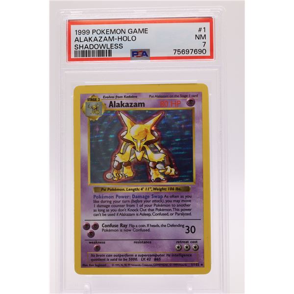 1999 Pokemon Base Set Unlimited Shadowless Alakazam-Holo PSA 7