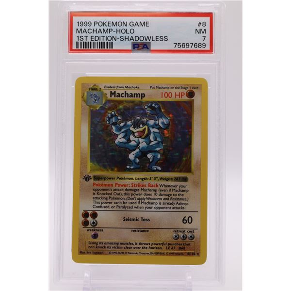 1999 Pokemon 1st Edition Shadowless Machamp-Holo PSA 7