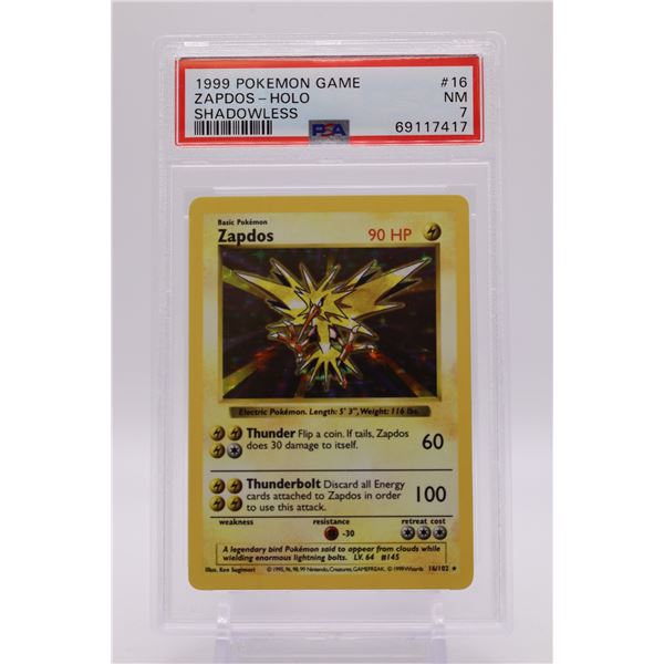 1999 Pokemon Base Set Unlimited Shadowless Zapdos-Holo PSA 7