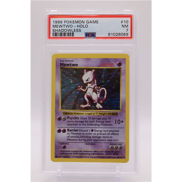 1999 Pokemon Base Set Unlimited Shadowless Mewtwo-Holo PSA 7
