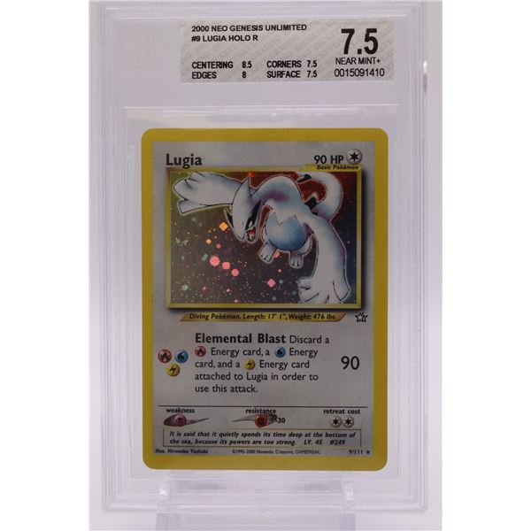 2000 Pokemon Neo Genesis Unlimited Lugia Holo Becket graded 7.5