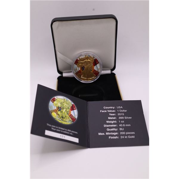 2015 Beautifully Coloured US States Flags American Silver Eagle, Florida. Limited to 200 pieces. (ta