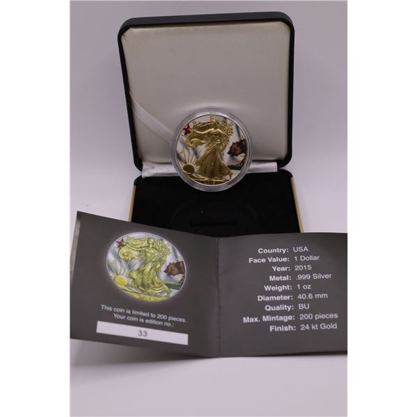 2015 Beautifully Coloured US States Flags American Silver Eagle, California. Limited to 200 pieces. 