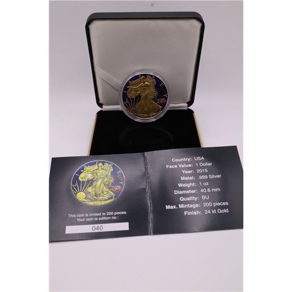 2015 Beautifully Coloured US States Flags American Silver Eagle, Pennsylvania. Limited to 200 pieces