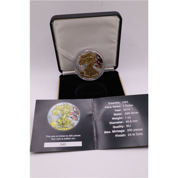 2015 Beautifully Coloured US States Flags American Silver Eagle, Illinois. Limited to 200 pieces. (t
