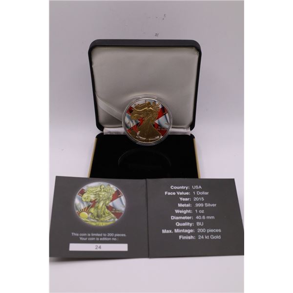 2015 Beautifully Coloured US States Flags American Silver Eagle, Alabama. Limited to 200 pieces. (ta