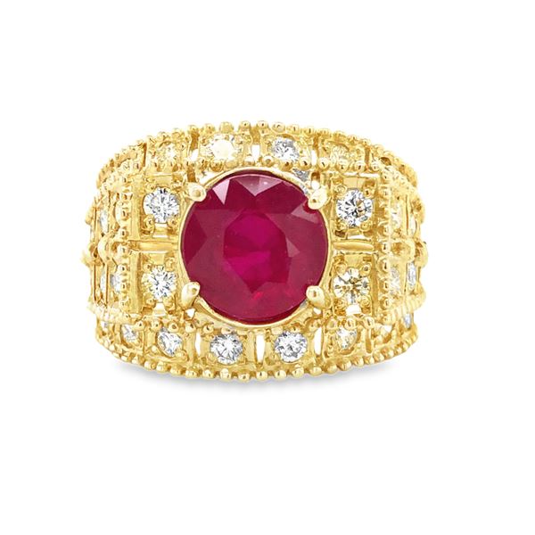 Large Enhanced Ruby & Diamond Ring