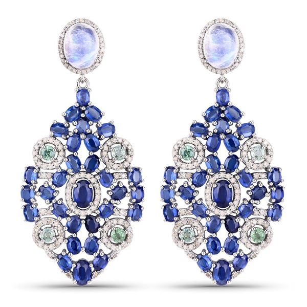 Moonstone, Kyanite, Sapphire & Diamond Earrings