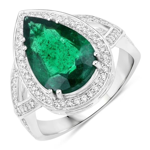 IGI Certified Emerald and Diamond Halo Ring