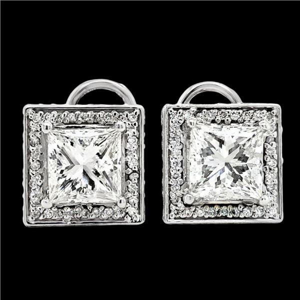 White Gold Princess Cut Large Diamond Earrings