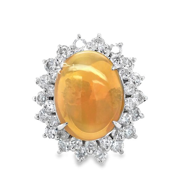 White Gold Opal and Diamond Ring