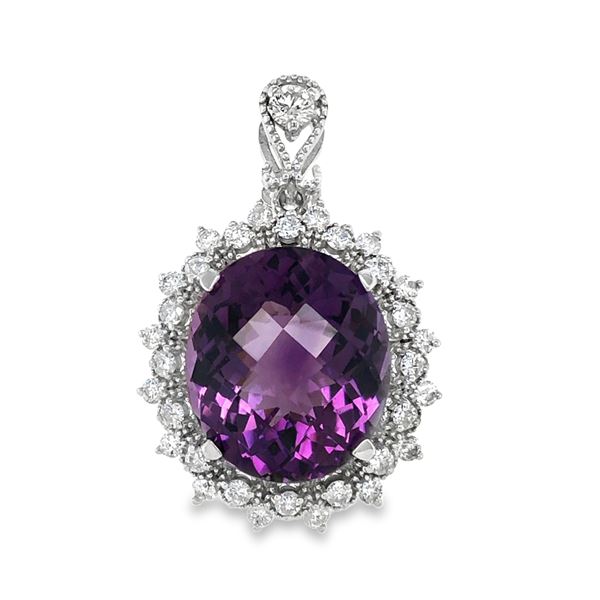 Checkerboard Cut Amethyst & Diamond Pendant