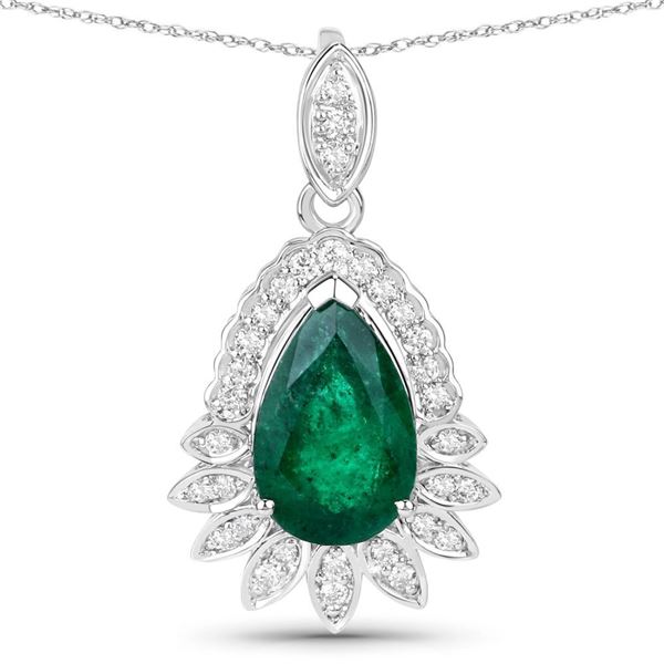 IGI Pear Shaped Zambian Emerald & Diamond Accented Pendant