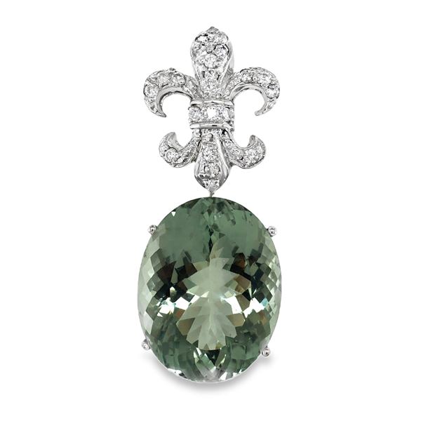 Prasiolite and Diamond Pendant in White Gold