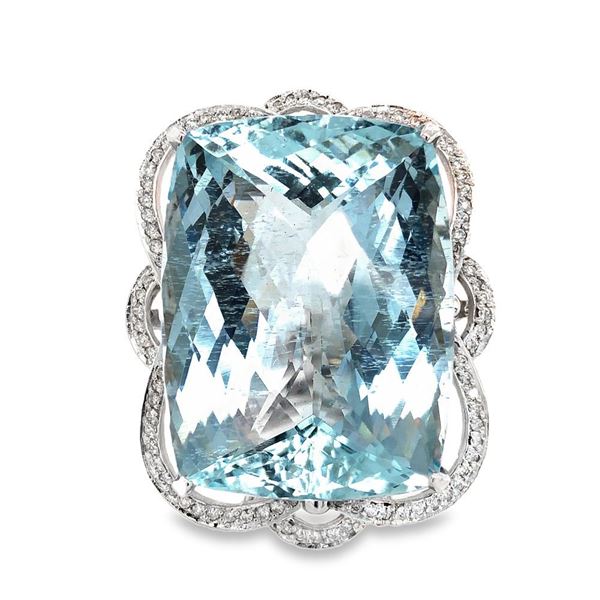 White Gold Aquamarine & Diamond Ring