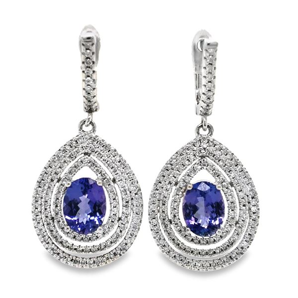Tanzanite & Diamond Halo Drop Earrings