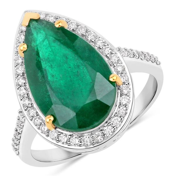 IGI White Gold Zambian Emerald (5.47cts) and Diamond Ring
