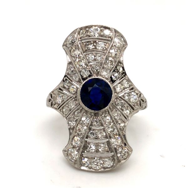 Platinum Art Deco 2ct Diamond & Sapphire Ring