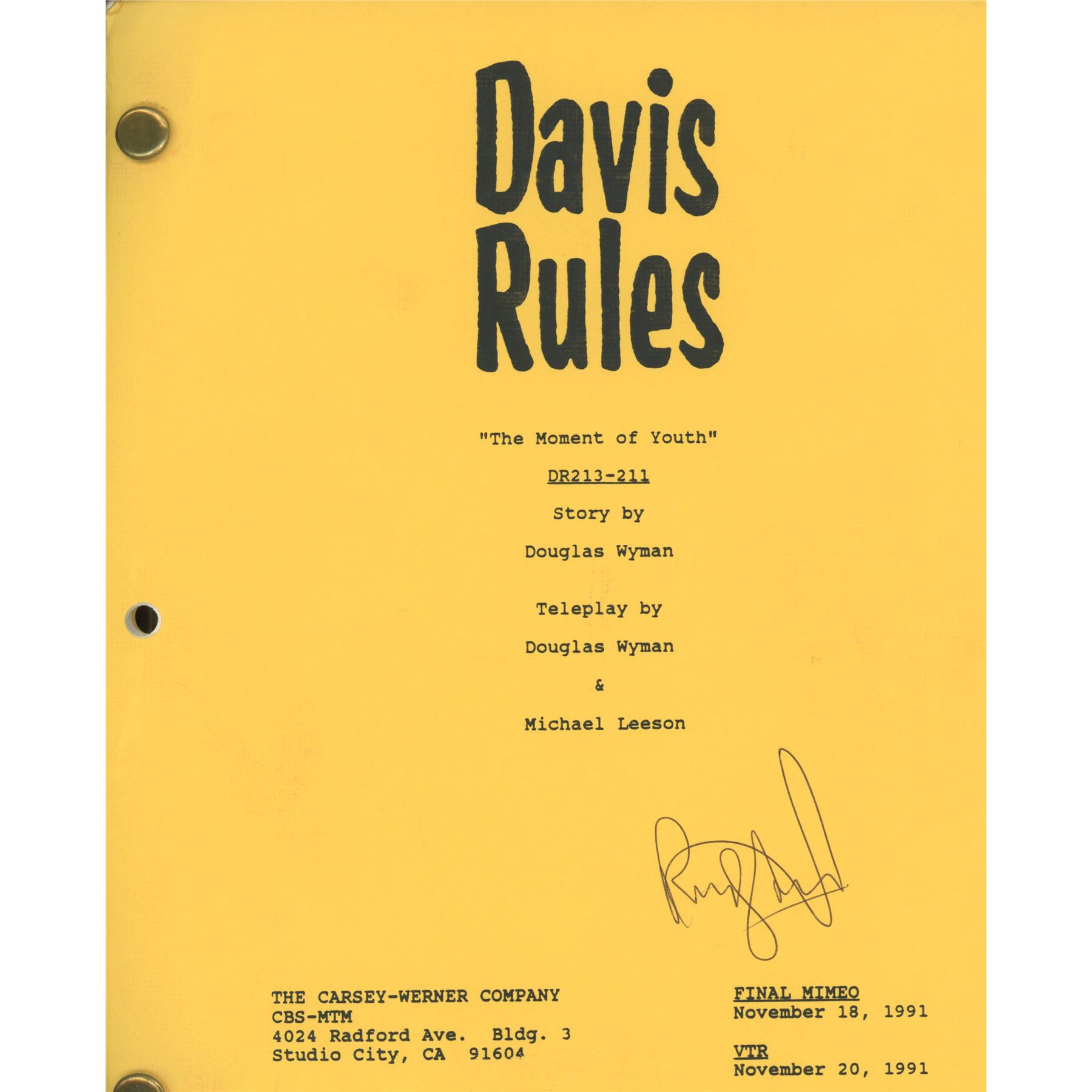 Davis Rules Randy Quaid signed script