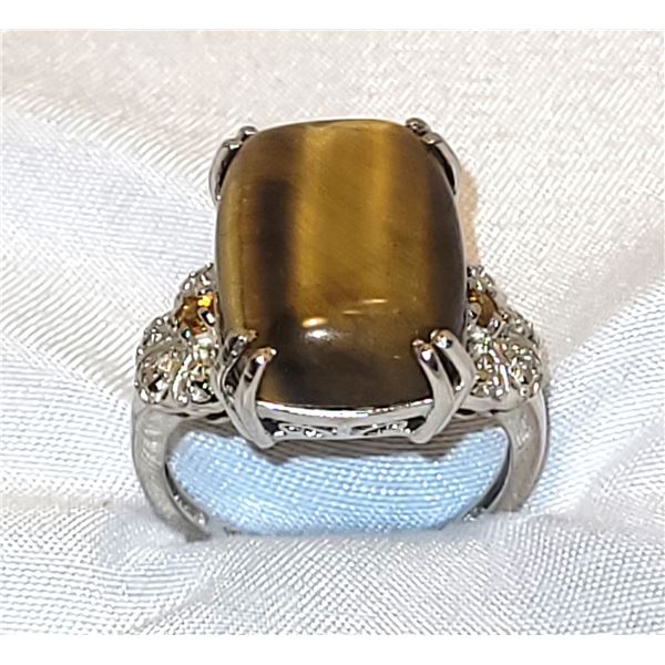 New African Tiger's Eye Sterling Silver & Platinum Ring A