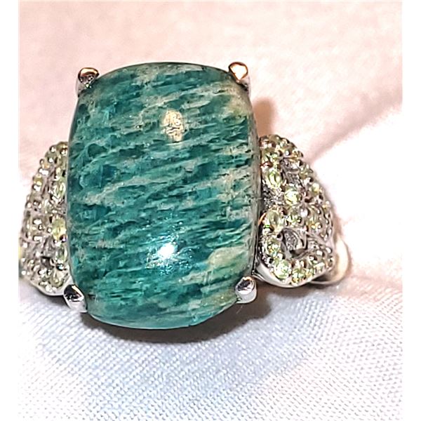 New Platinum & Sterling Silver Amazonite Ring A