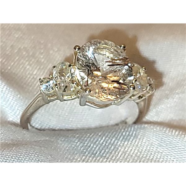 New Sterling Silver Aurelia Quartz & Sim Diamond Ring A