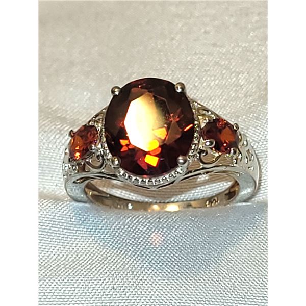 New Sterling Silver & Sim Red Diamond Ring A