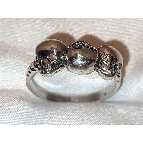New Sterling Silver Skul Ring A