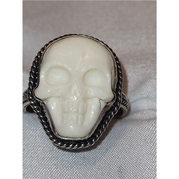 New Carved Bone & Sterling S. Skul Ring A