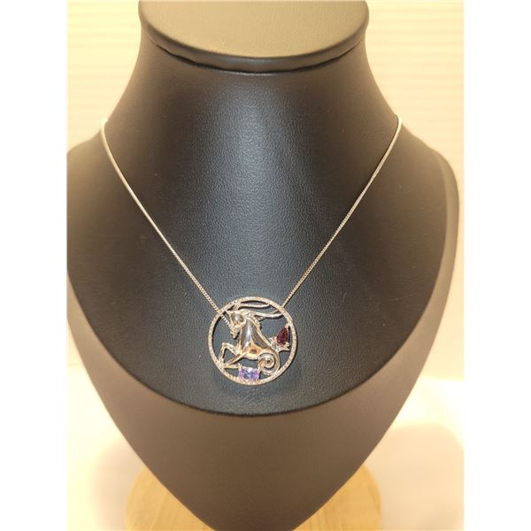 New 18" Sterling Silver & Tanzanite Diamond Neclace A