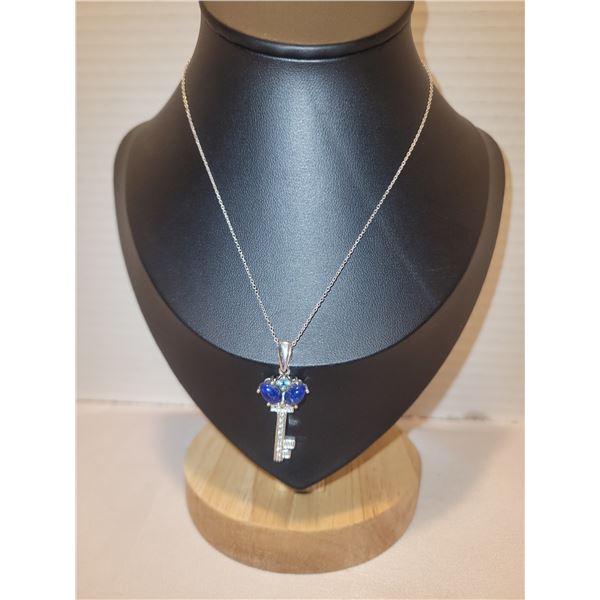 New 18" Platinum & Sterling S. Key Necklace A