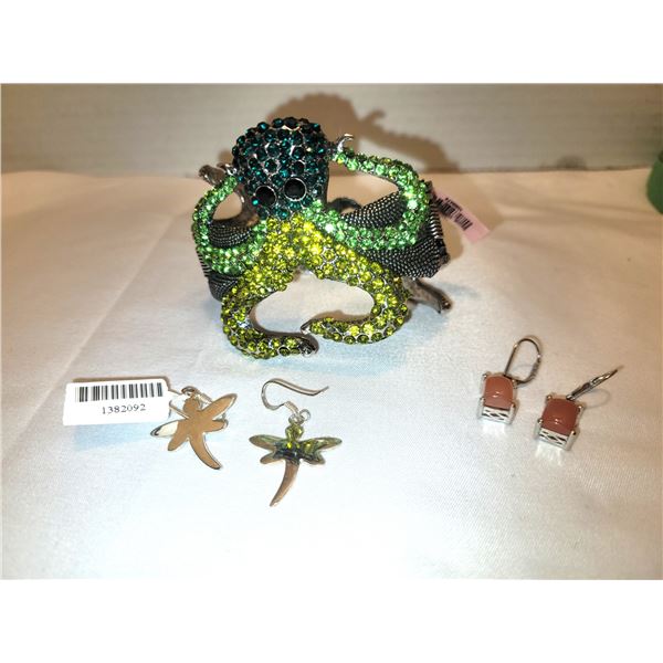 New Sterling Silver Earrings & Octopus Bracelet A