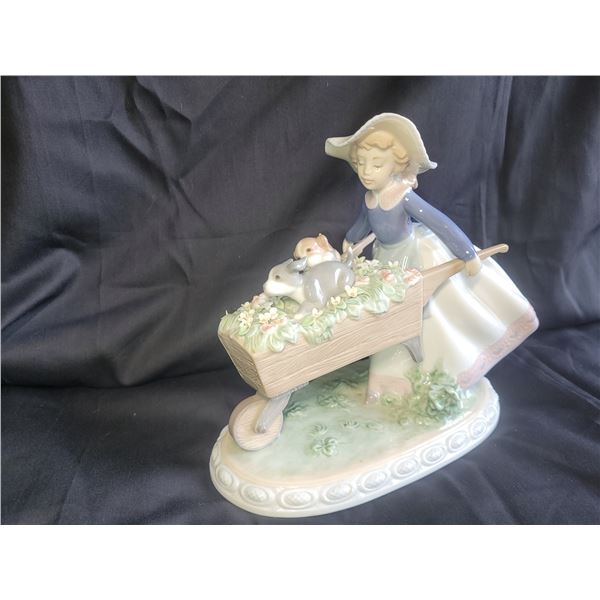 Lladro Girl With Dogs In Wheel Barrow A