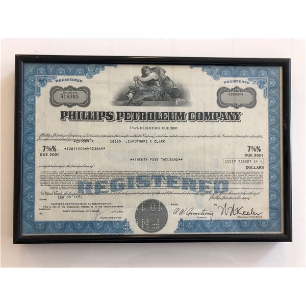 Framed Phillips Petroleum Company Stock Certificate