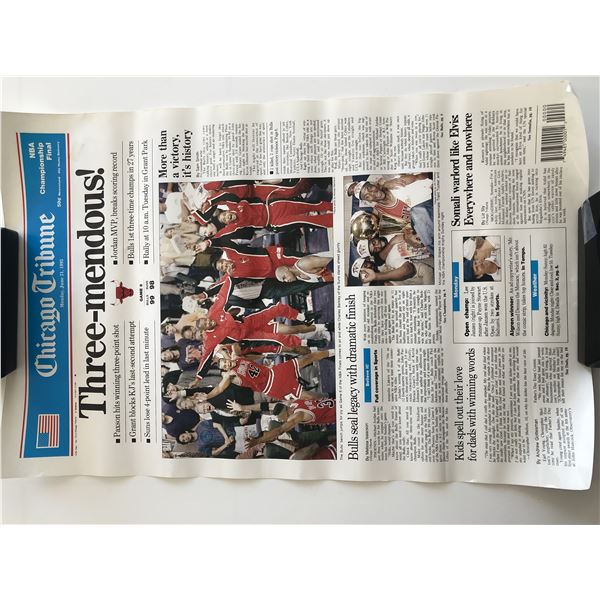 Chicago Bulls Three-Mendous! Chicago Tribune Poster