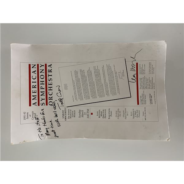 American Symphony Orchestra promo poster signed by Todd Crow and Leon Botstein
