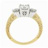 Image 7 : 14K TT Gold Prong Round Brilliant Moissanite 3 Stone Scroll Work Engagement Ring
