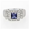 Image 4 : 14K White Gold 1.65 ctw Princess Iolite Bezel Solitaire Diamond Halo Brushed Rin