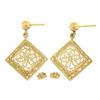 Image 4 : 14k Yellow Gold Detailed Filigree Floral Open Work Squared Drop Dangle Earrings