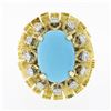 Image 4 : Vintage 14k Gold Cabochon Turquoise.36 ctw Diamond Textured Layered Cocktail Rin