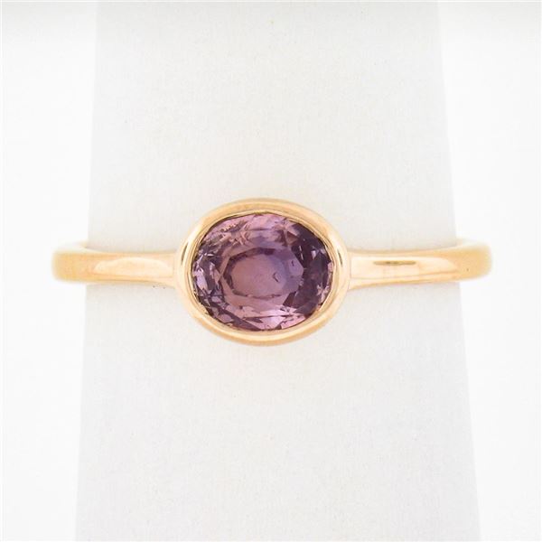 NEW 14k Rose Gold 1.01 ctw Oval GIA NO HEAT Pink Sapphire Bezel Set Solitaire Ri