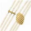 Image 6 : 21.5 3 Row Pearl Strand Necklace w/ 14k Gold Scalloped Station & Push Clasp